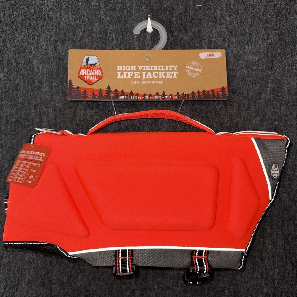 NEW Arcadia Trail Large DOG High Visibility Life Jacket Floatation‎ in Orange